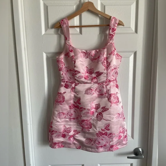 Brighter Side Pink Floral Satin Jacquard Mini Dress - Picture 6 of 8
